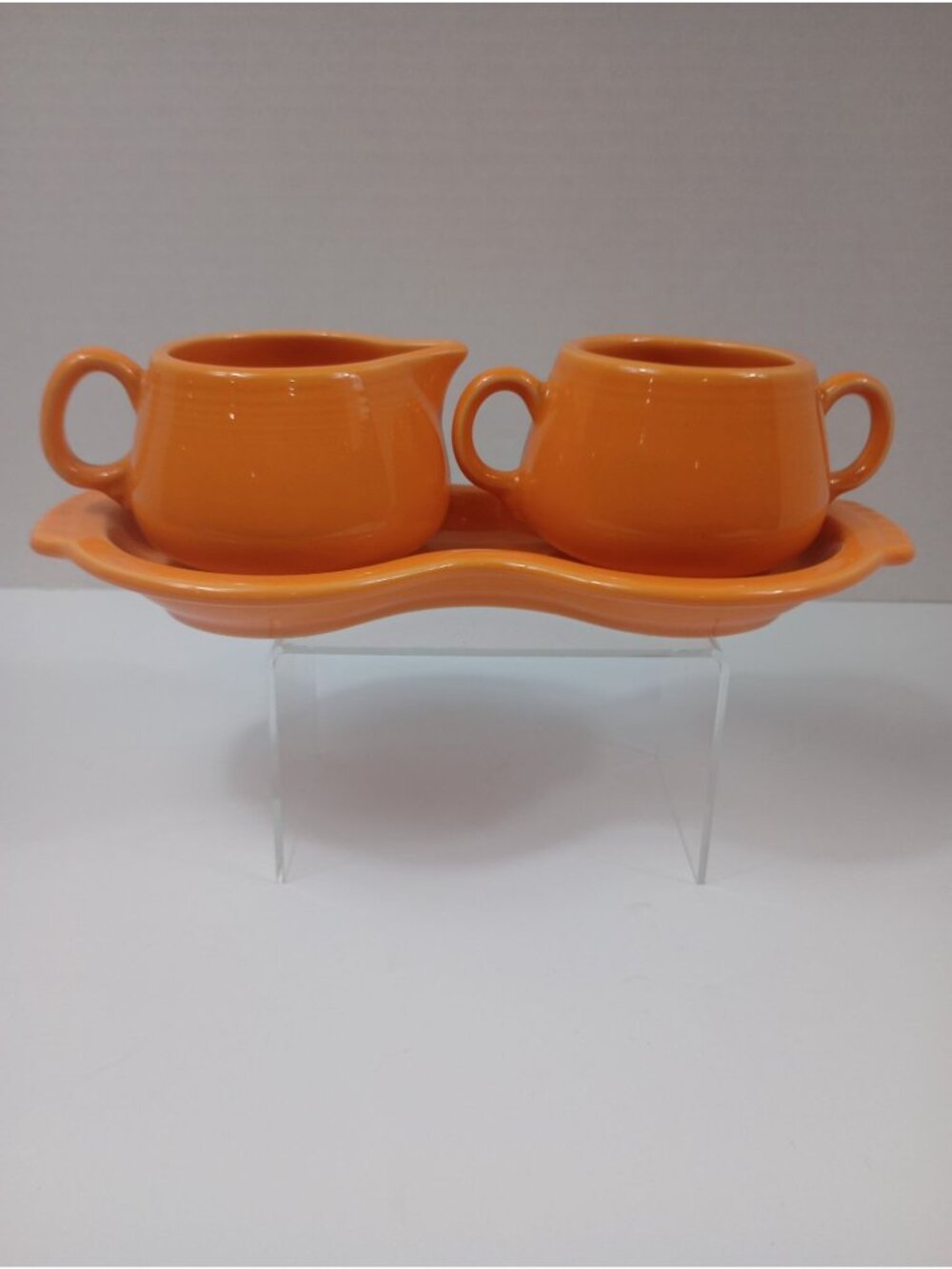 Vintage Homer Laughlin for Fiesta Orange/Tangerine 3pc Tray Cream and Sugar Se